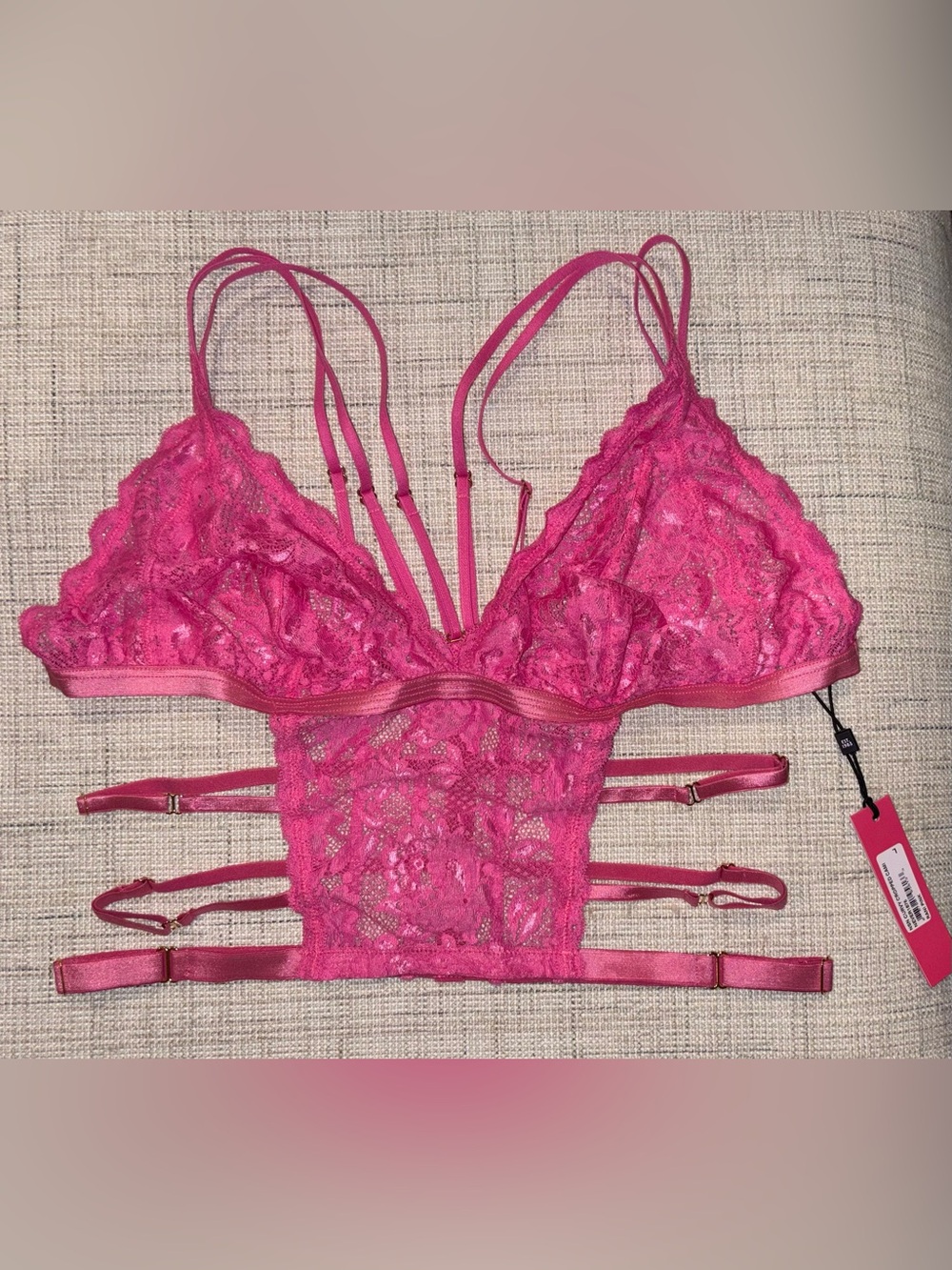 Cosabella Never Say Never Tie Me Down Curvy Cropped Cami in Rani Pink Sz L NWT